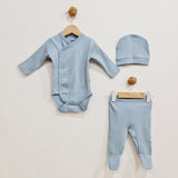 Newborn baby set 3 delig ribbed Blauw