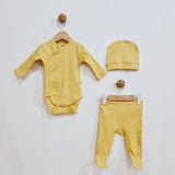 Newborn baby set 3 delig ribbed Geel